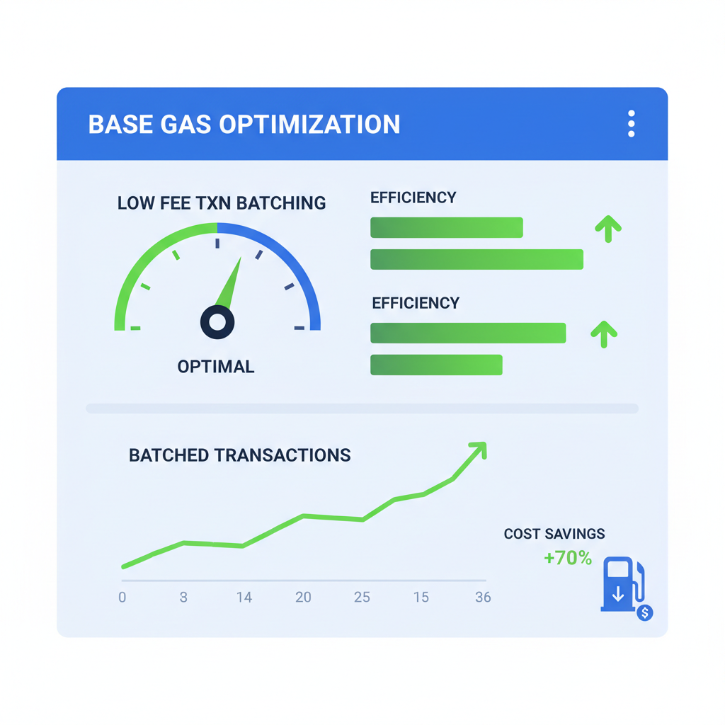 gas optimization dashboard on Base, low fee txn batching, efficiency graphs green