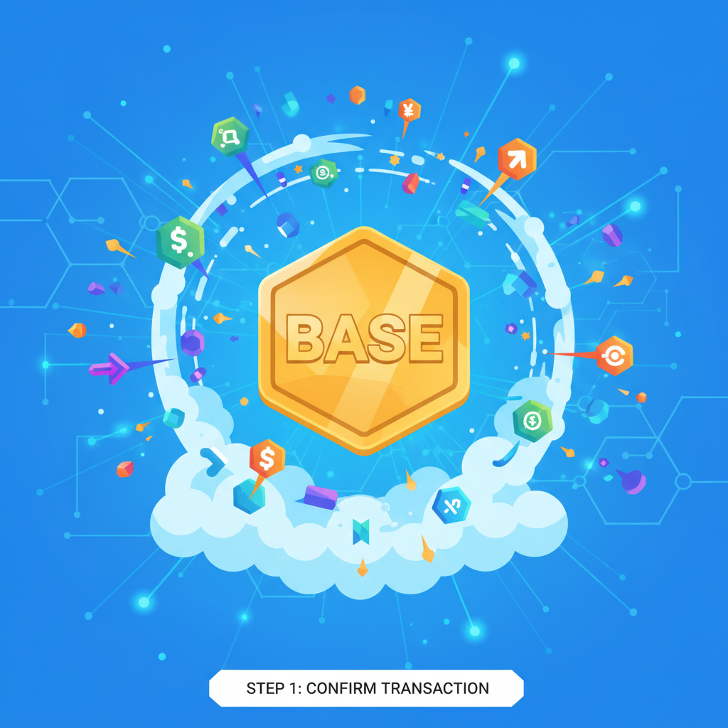 epic gold badge emerging from 100 exploding transaction icons on futuristic Base blockchain