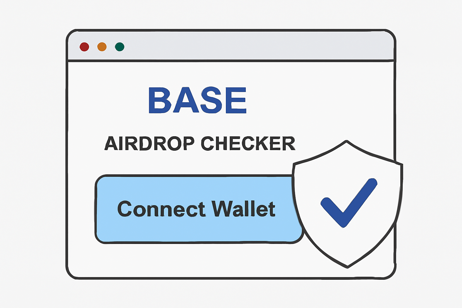 A web browser displaying the Base airdrop checker, wallet connection prompt, and a shield icon for security