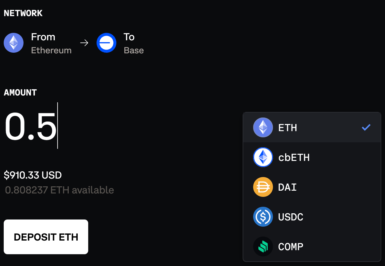 Base Bridge interface or Orbiter Finance bridge screenshot