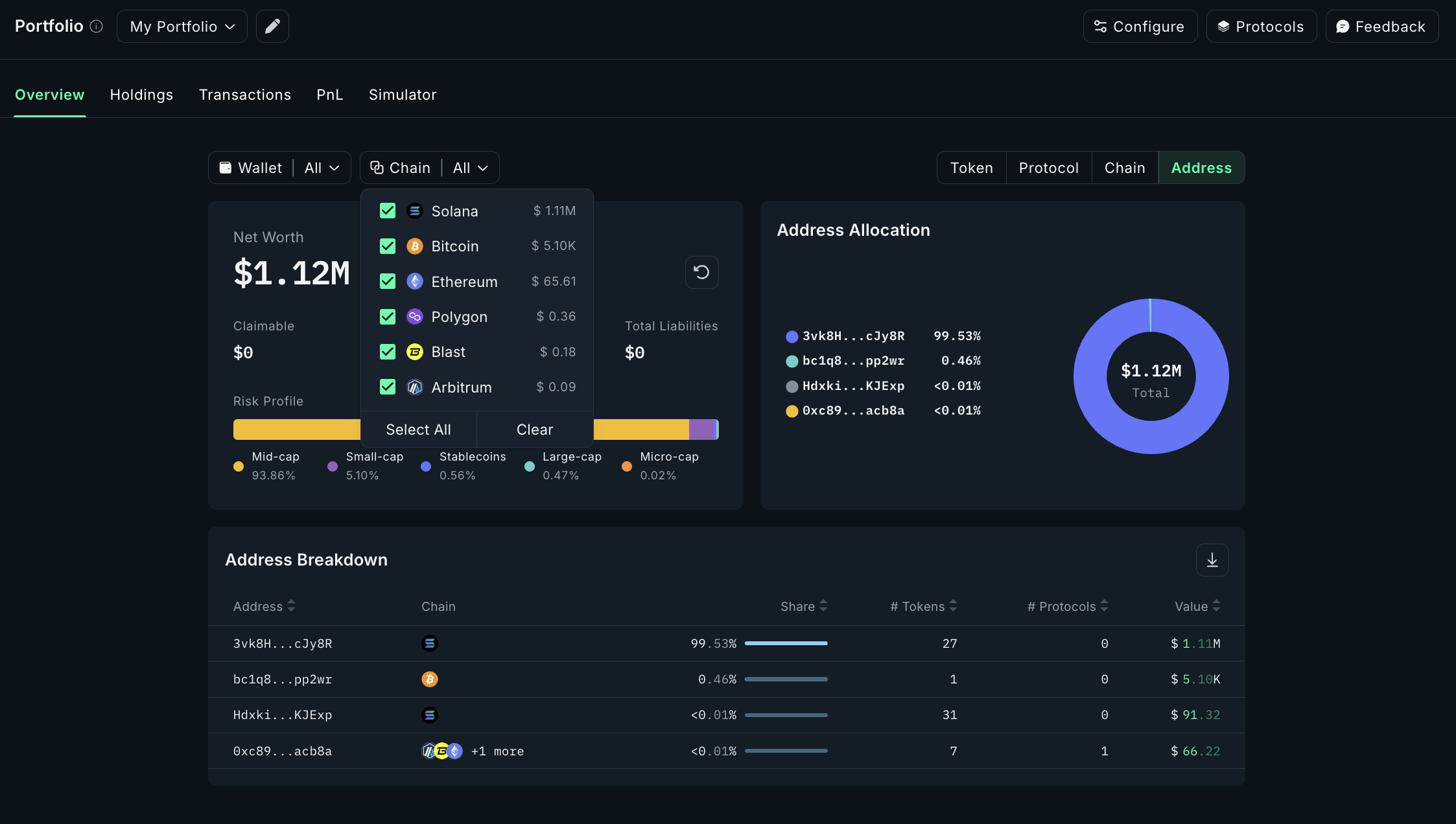 Ethereum wallet dashboard with Base activity