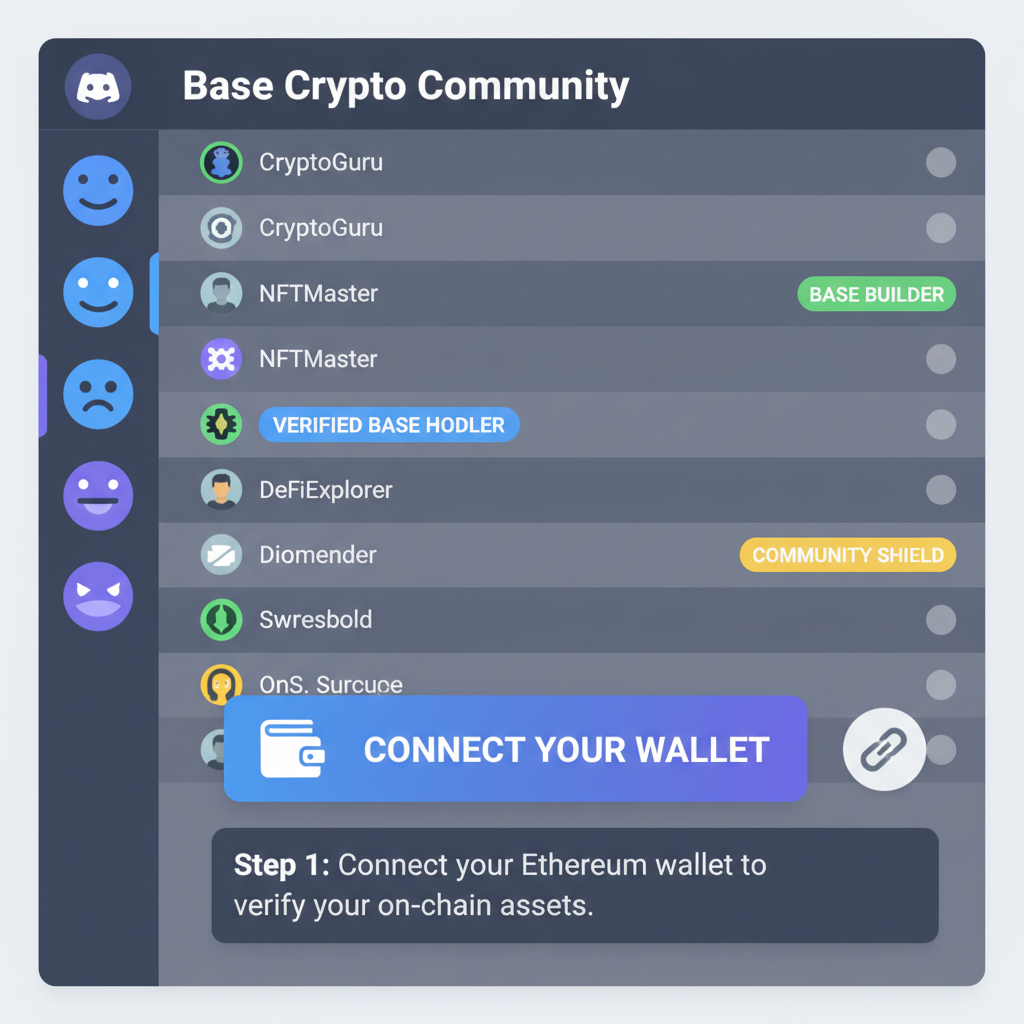 Discord guild interface with Base crypto roles and wallet connection