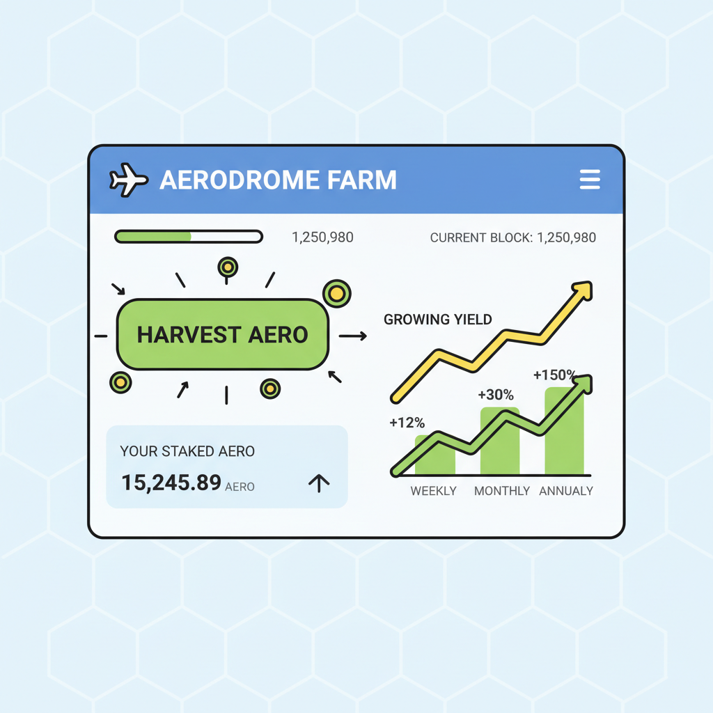 aerodrome staking farm screen harvesting aero rewards, growing yield graphs