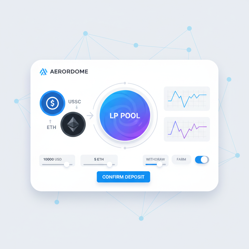 aerodrome lp provision interface depositing usdc eth into pool, charts and sliders