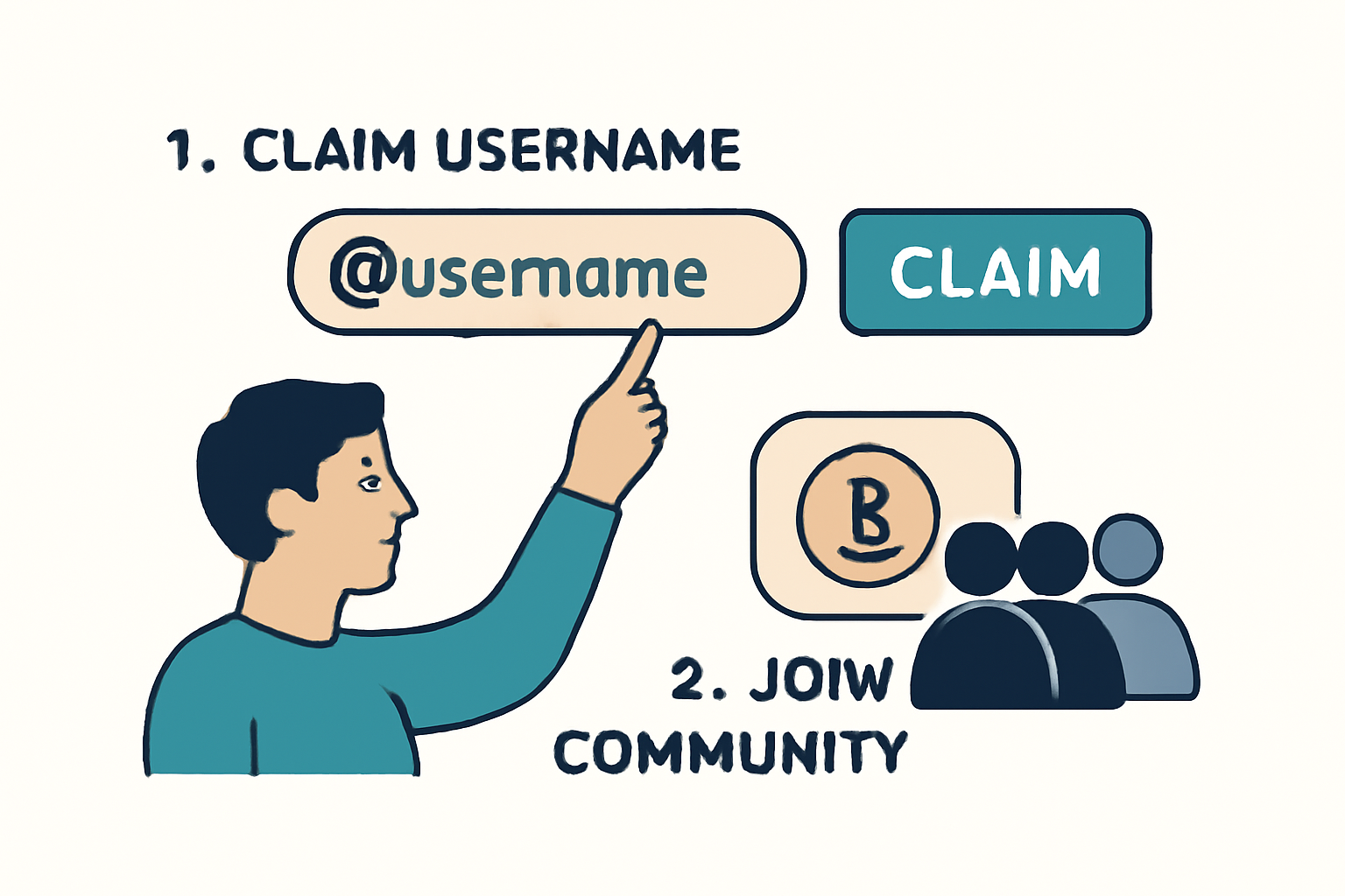 A user claiming a digital username and joining an online crypto community group