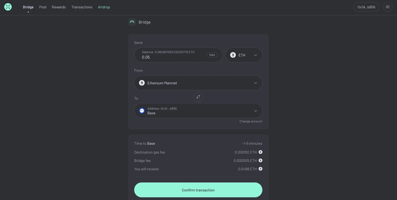 Base bridge transaction in progress
