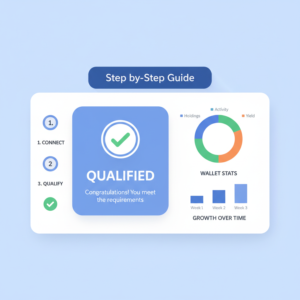 arbase eligibility checker dashboard showing qualified status, green checkmark, wallet stats graph