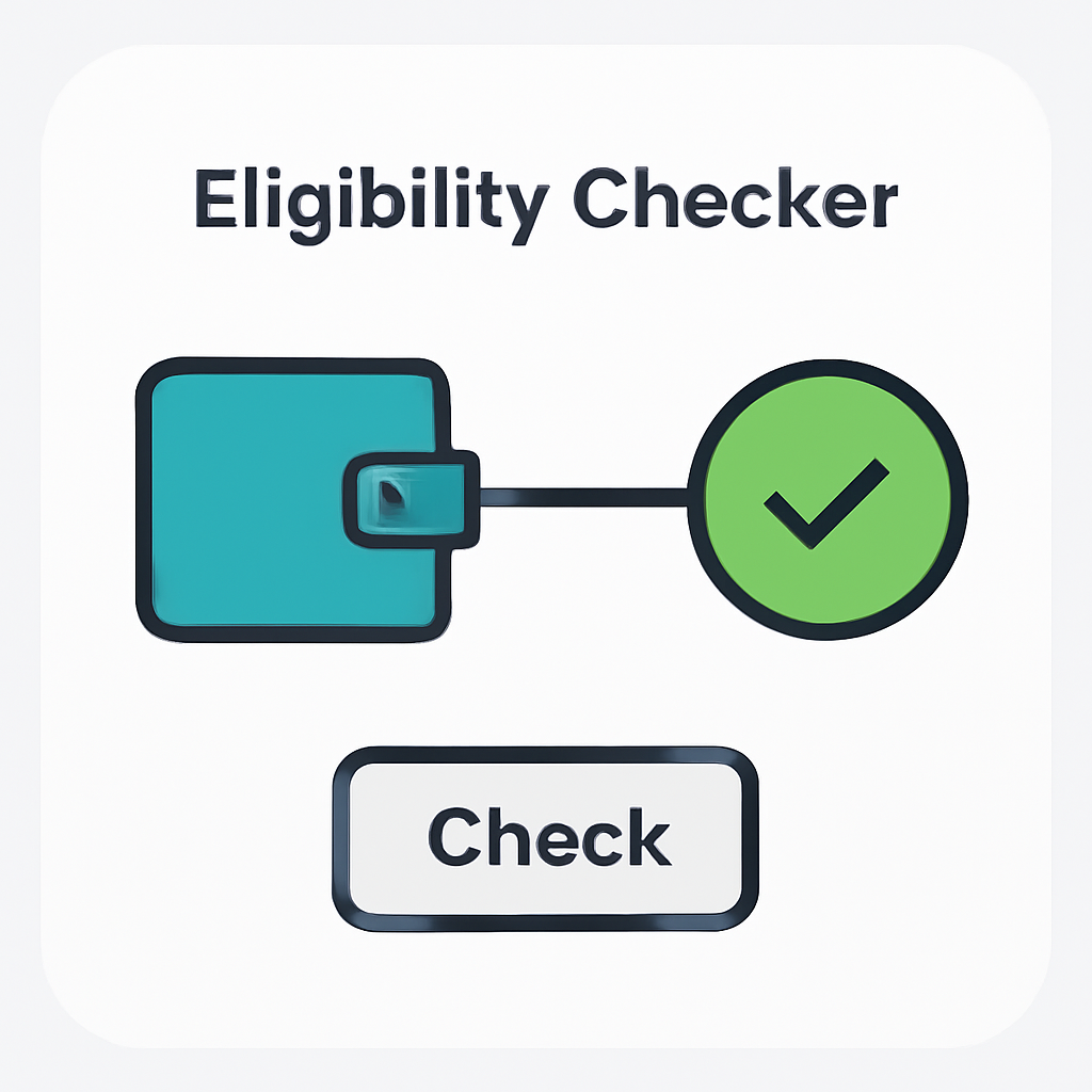 A digital eligibility checker interface with a connected wallet and a checkmark indicating eligibility.