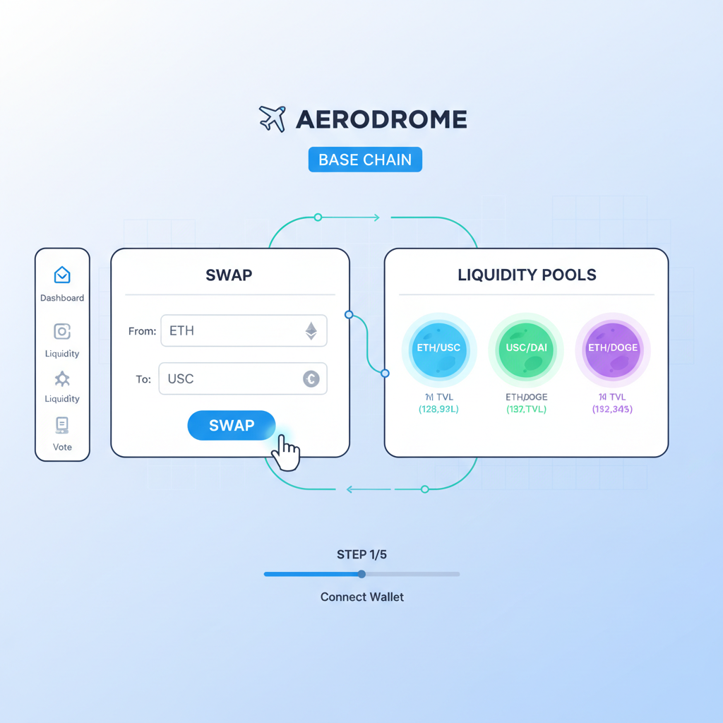 aerodrome dex swap interface on base chain, liquidity pools glowing