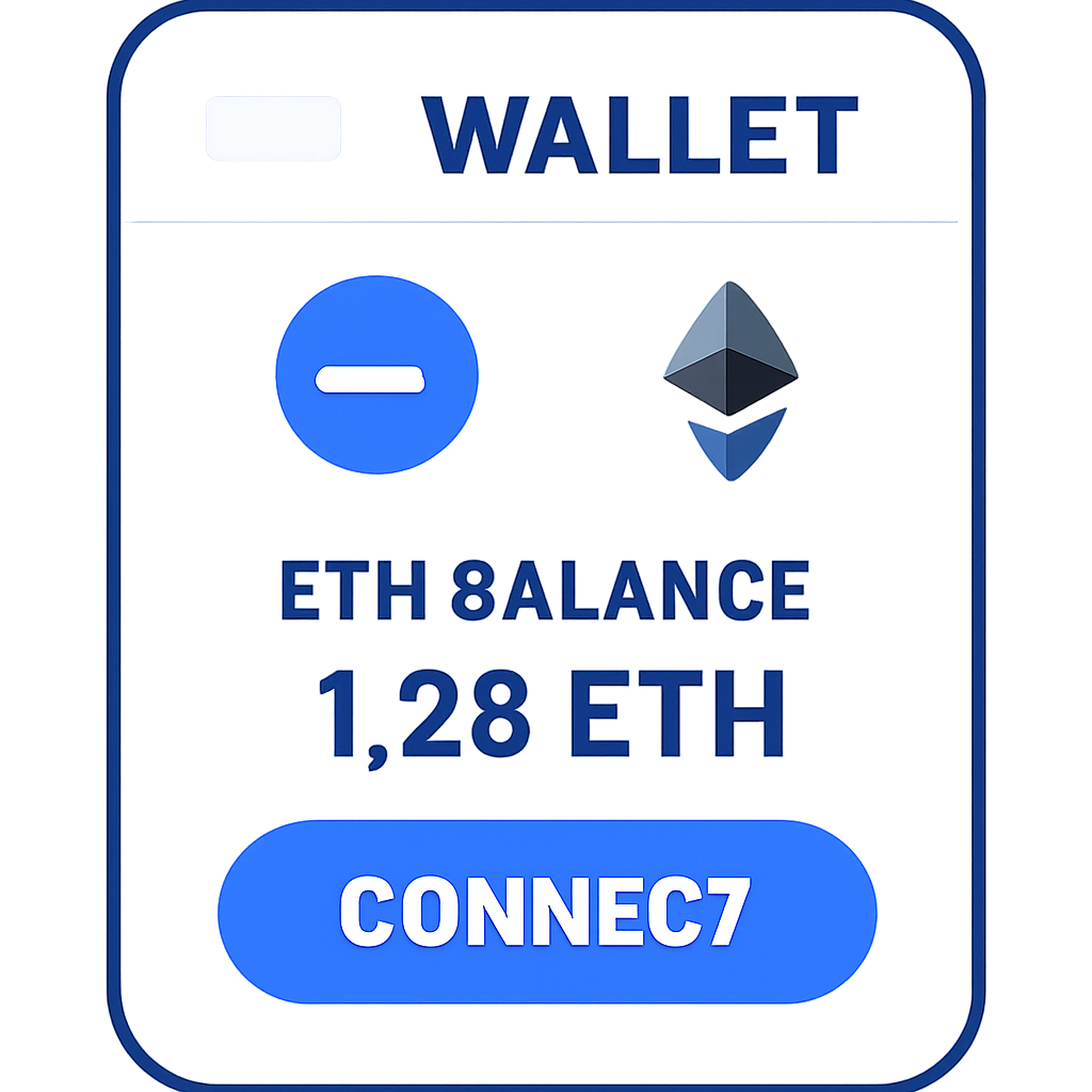 A digital wallet interface with Base and Ethereum logos, showing ETH balance and a 'Connect' button.