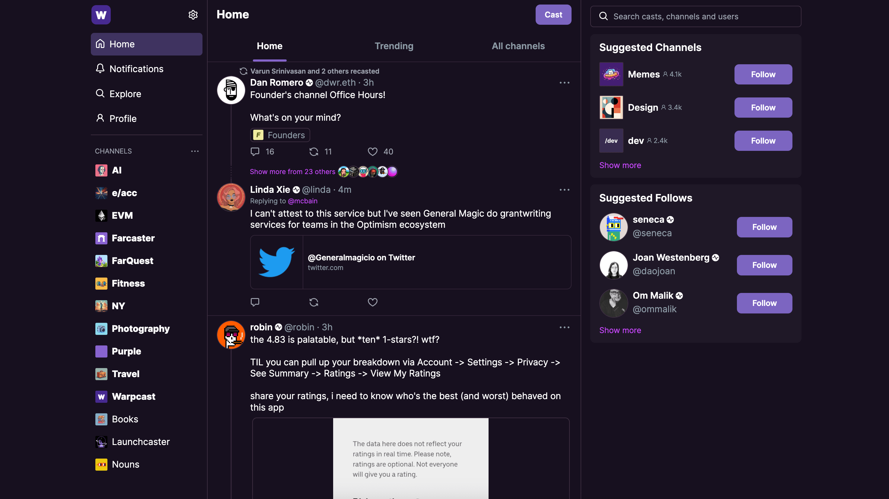 Farcaster app user interface