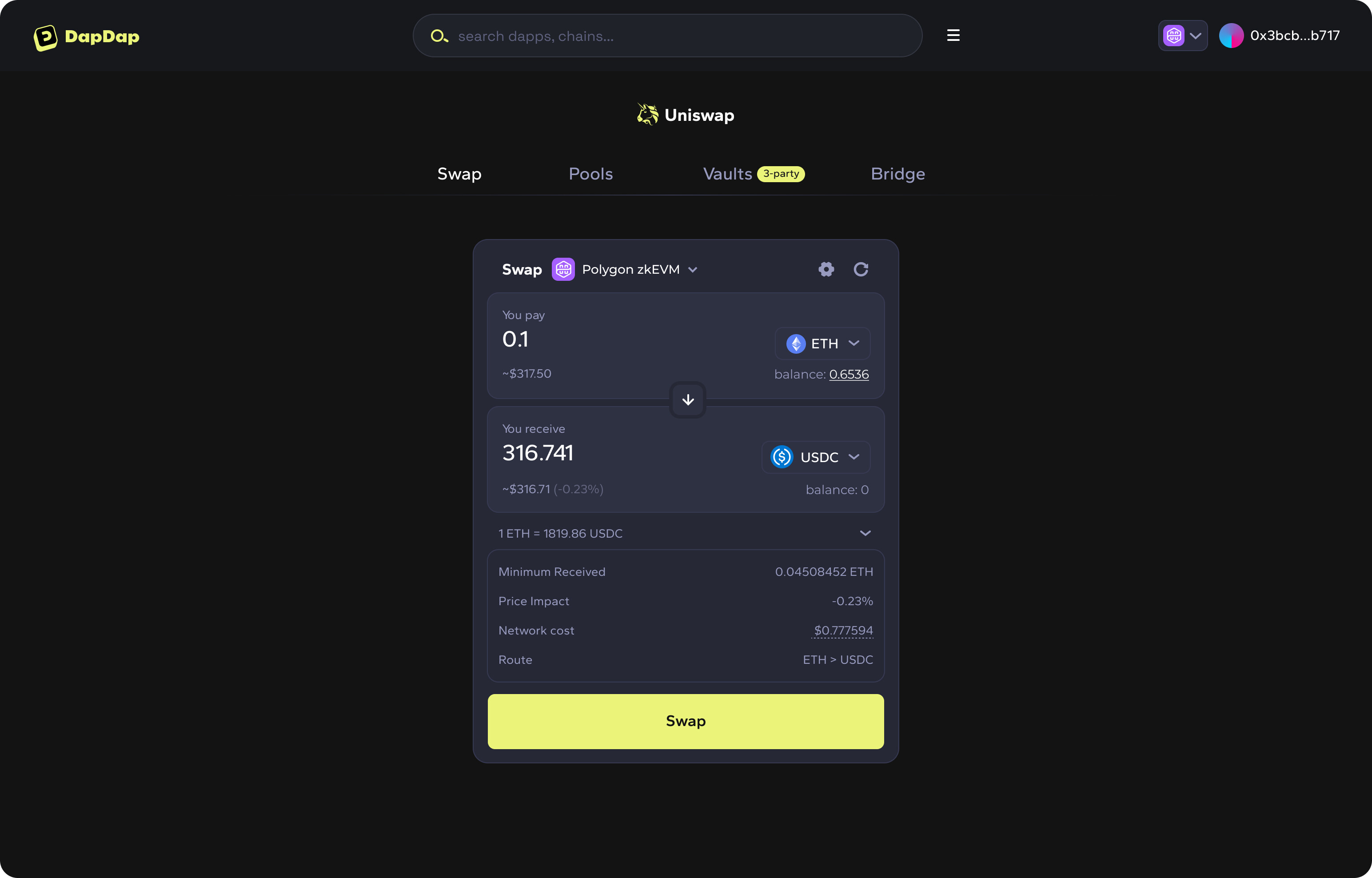 Uniswap Base network interface